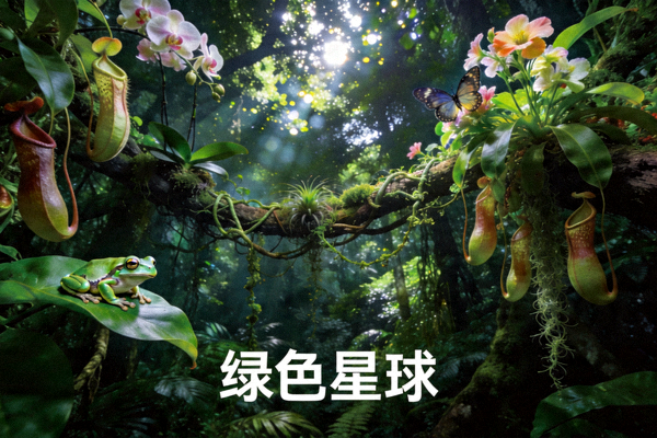 纪录片《绿色星球》剧照，展示热带雨林中奇特的植物与生态环境